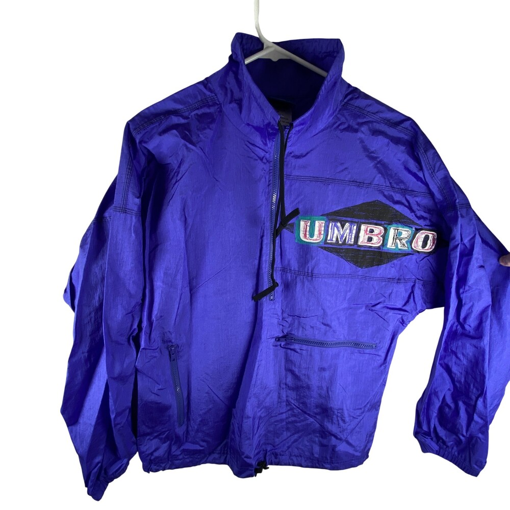 Vintage Umbro Jacket Mens Small Blue 1/2 Zip Pullover Windbreaker Soccer 90s